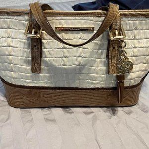 Brahmin white with golden trim genuine leather bag